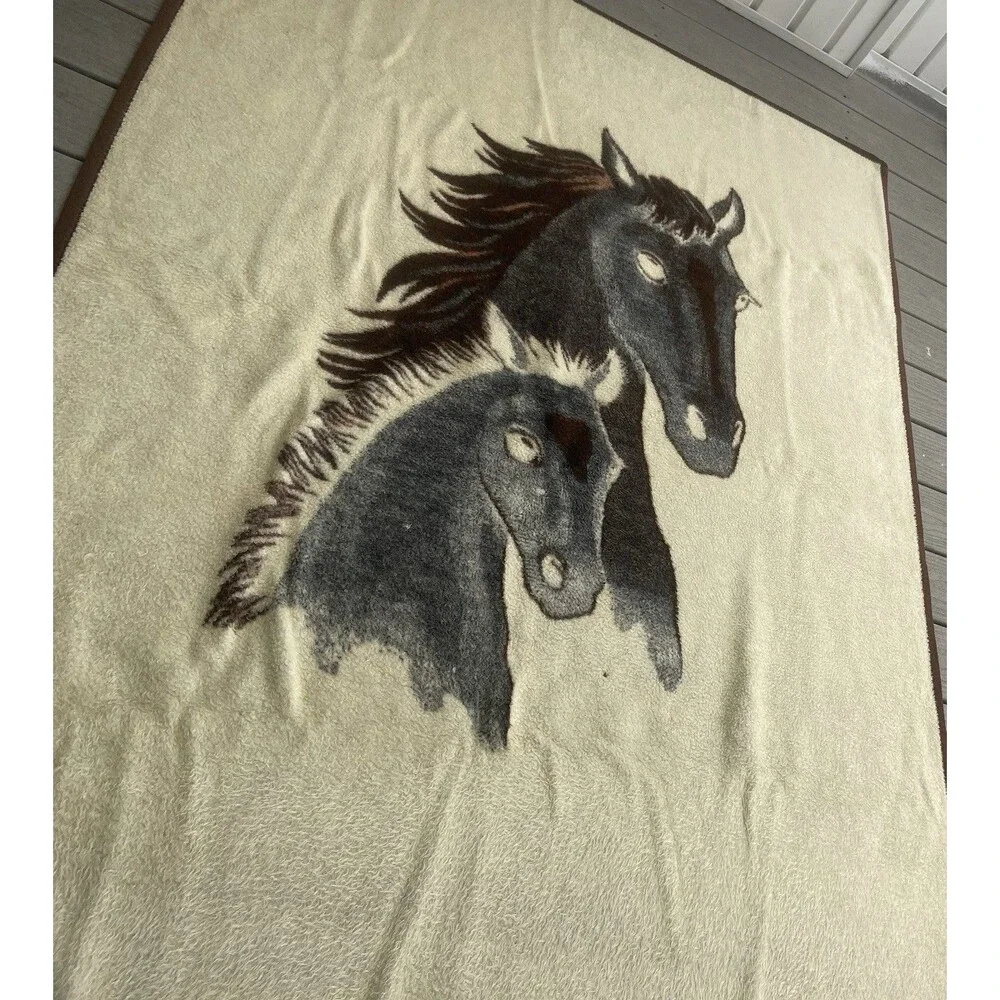 Vintage Biederlack Horse Throw Blanket West Germany Acrylic Ranch Decor